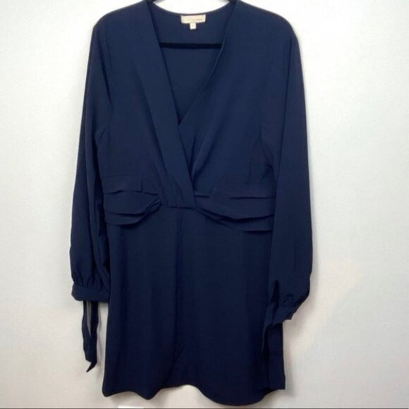 NEW Navy Blue Faux Wrap Long Sleeve Mini Dress Nordstrom Size Small &. Layered S - Picture 7 of 9